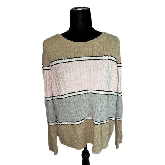 Croft & Barrow Pink, Tan, Gray Cable Knit Sweater, XL, Pre-owned - Picture 3 of 7